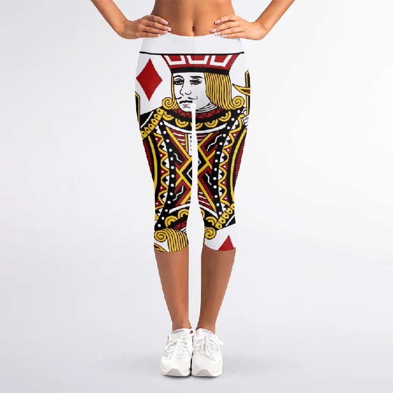 Jack Of Diamonds Playing Card Print Women's Capri Leggings Stylish Winter-Ready Leggings