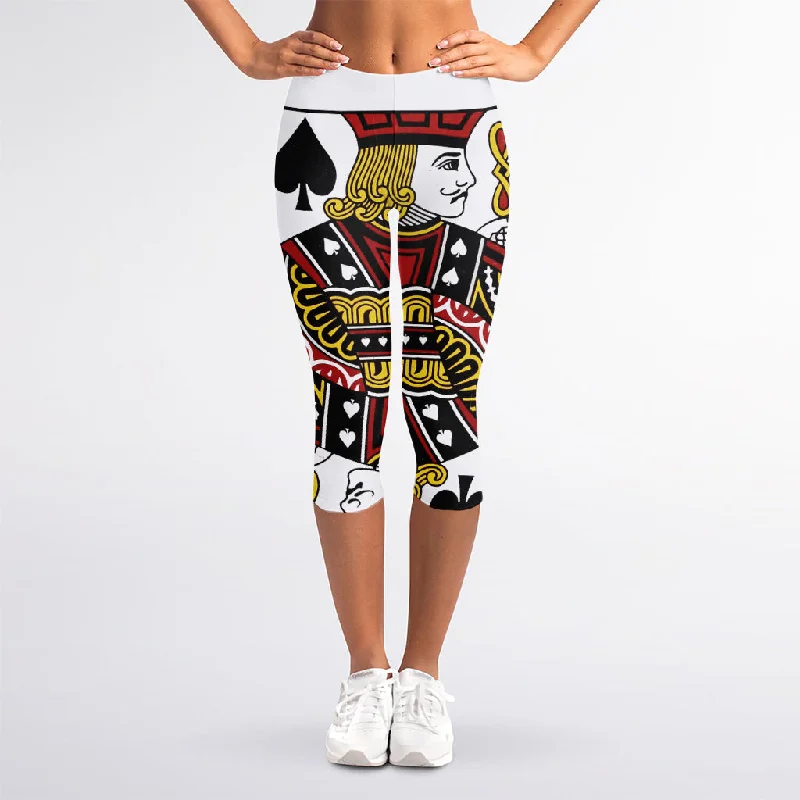 Jack Of Spades Playing Card Print Women's Capri Leggings Comfortable Slip-On Leggings