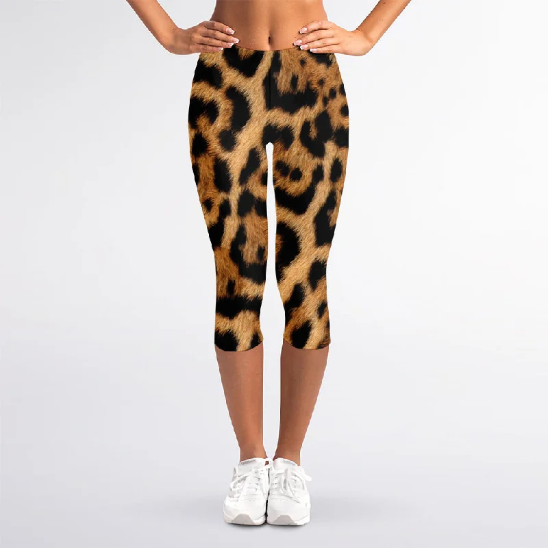 Jaguar Fur Pattern Print Women's Capri Leggings Trendy Color Block Leggings