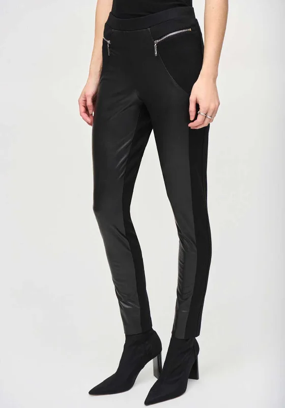 Joseph Ribkoff Faux Leather Contrast Leggings, Black Trendy Tie-Dye Leggings