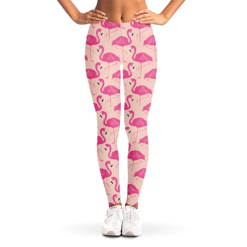 Pink Flamingo Pattern Print Women's Leggings Comfortable Slip-On Compression Leggings