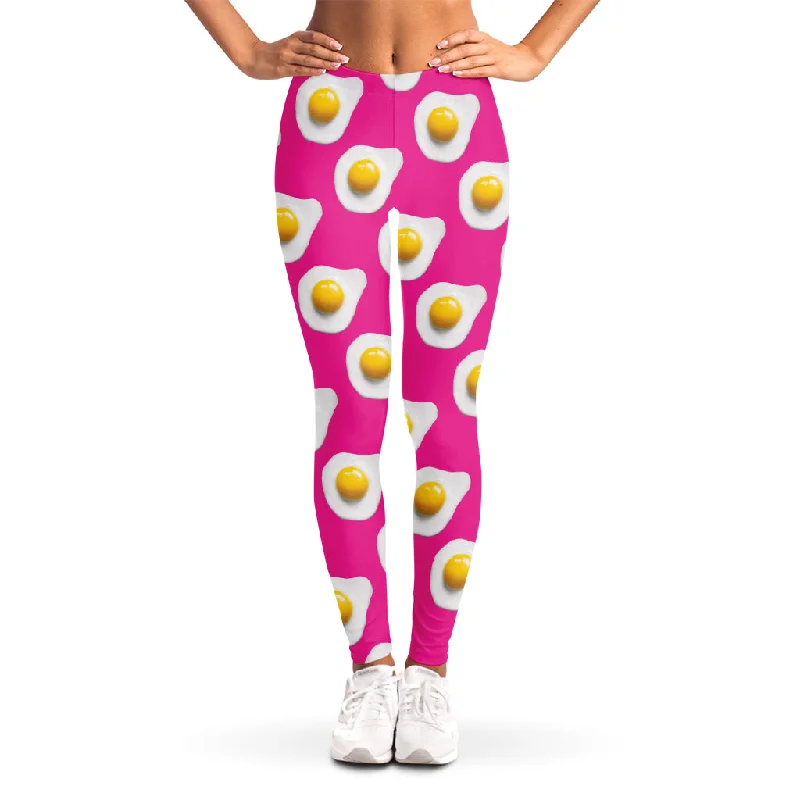 Pink Fried Eggs Pattern Print Women's Leggings Fashionable High-Rise Workout Leggings