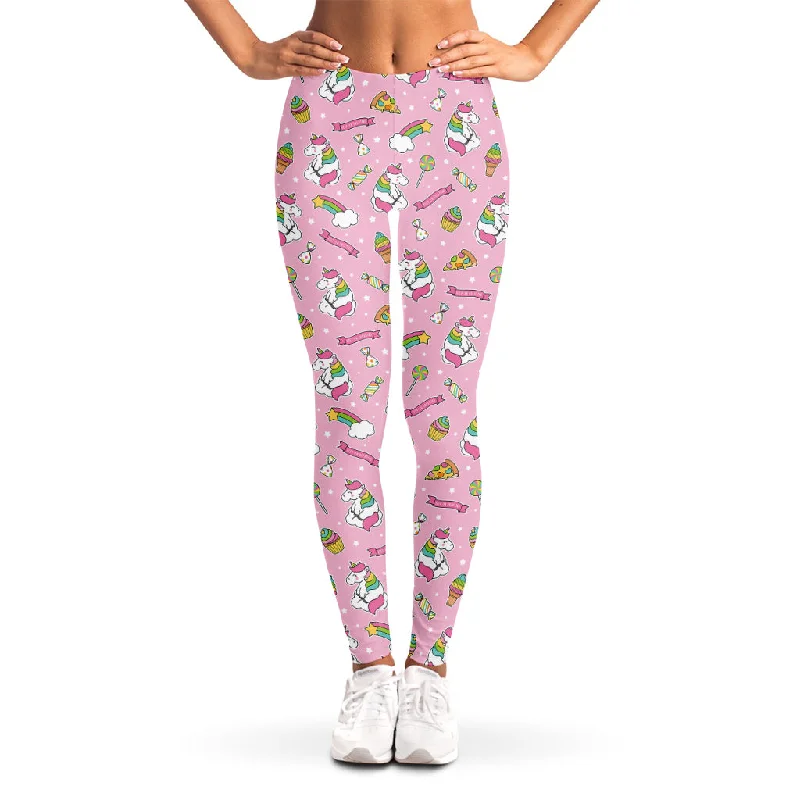 Pink Girly Unicorn Pattern Print Women's Leggings Comfortable Slim Fit Leggings