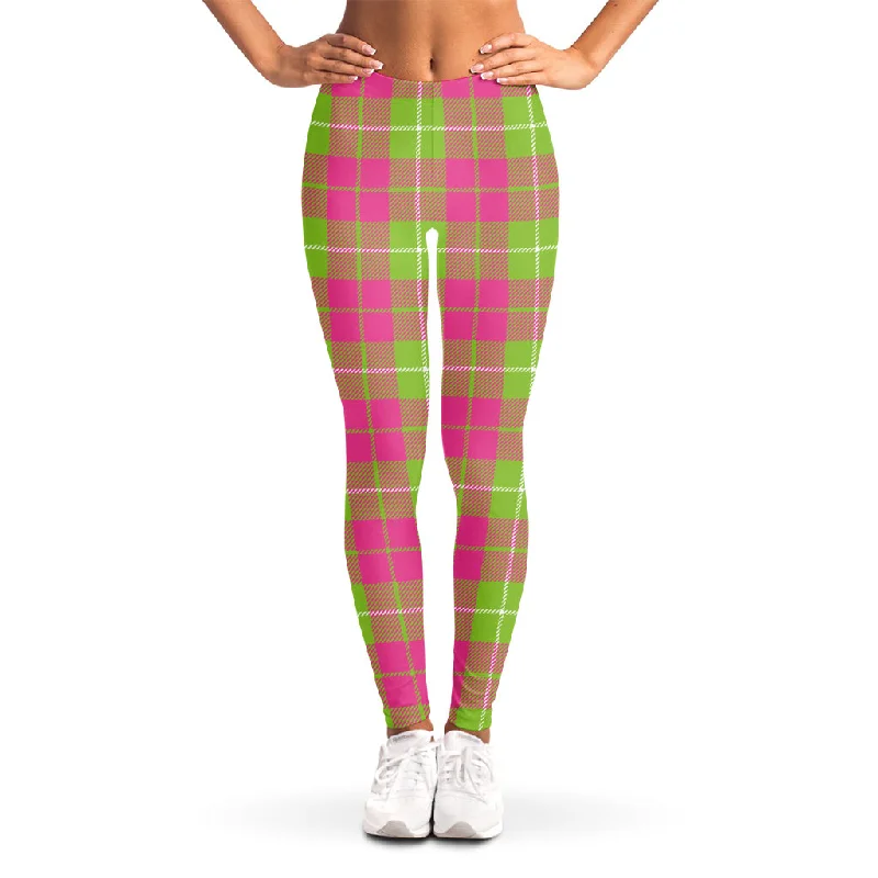 Pink Green And White Tartan Print Women's Leggings Fashionable Plus-Size Activewear