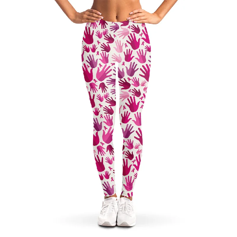 Pink Hand Breast Cancer Pattern Print Women's Leggings Comfortable Classic Yoga Leggings