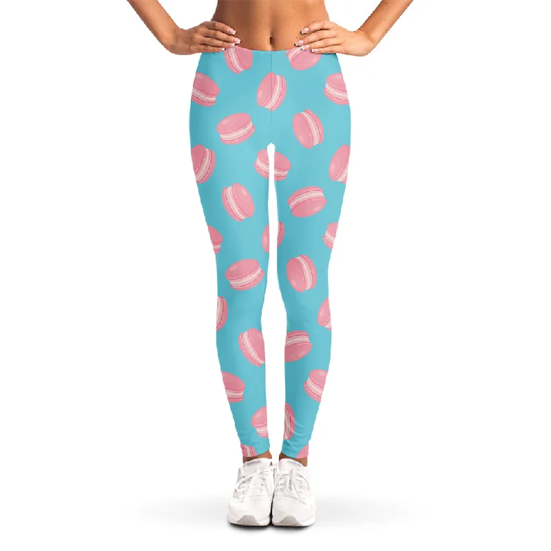 Pink Macaron Pattern Print Women's Leggings Fashionable High-Rise Leggings