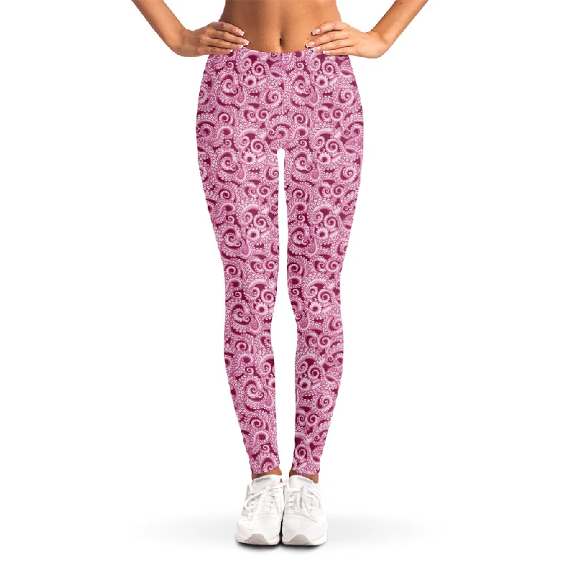 Pink Octopus Tentacles Pattern Print Women's Leggings Comfortable Compression Leggings