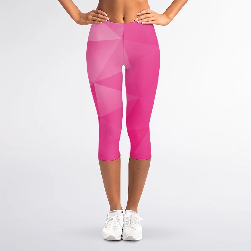 Pink Polygonal Geometric Print Women's Capri Leggings Stylish Yoga Leggings