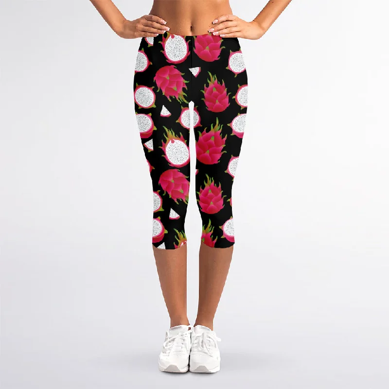 Pitaya Pattern Print Women's Capri Leggings Cozy Oversized Leggings