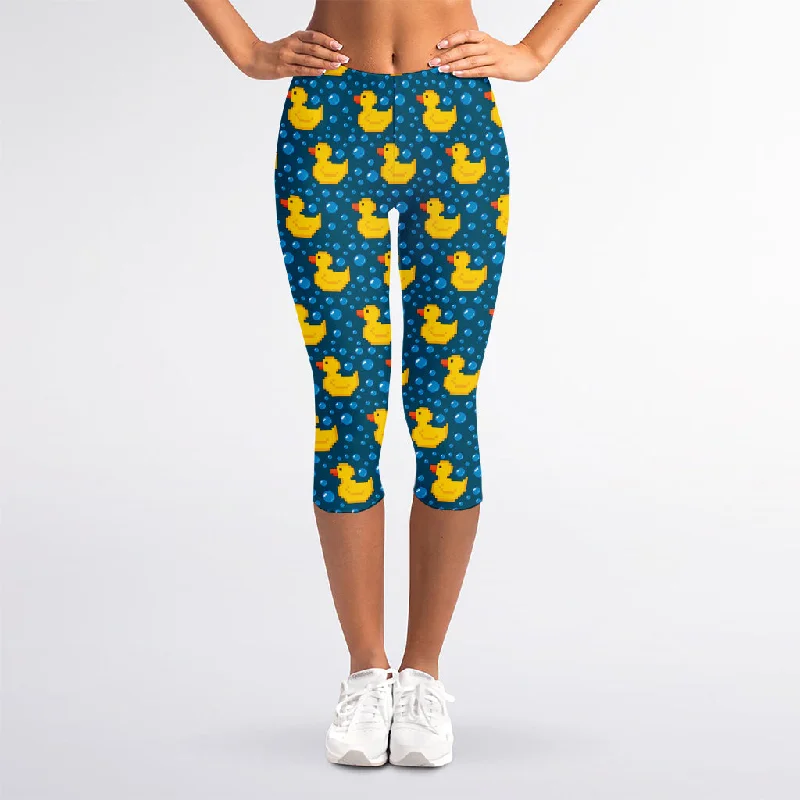 Pixel Rubber Duck Pattern Print Women's Capri Leggings Fashionable Smooth Fit Leggings